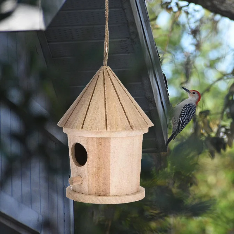Wooden Bird Nest Hanging House Natural Wooden Cage Resting Place Wall-Mounted Outdoor Birdhouse Box Perch supplies New