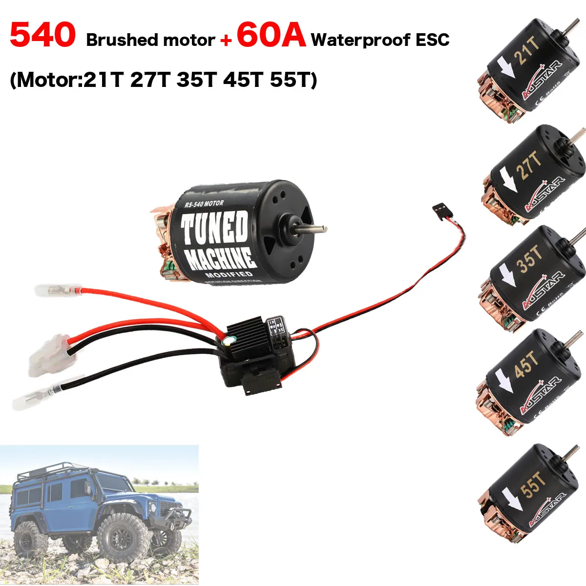 

540 Brushed motor 21T 27T 35T 45T 55T 60A WP ESC for 1/10 On-road Touring RC Crawler Axial SCX10 90046 Traxxas TRX4 D90 MST