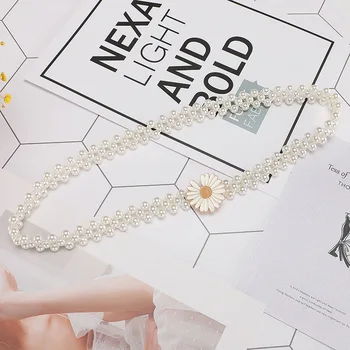 

Pearl waist chain elastic string beaded thin waist band female simple joker