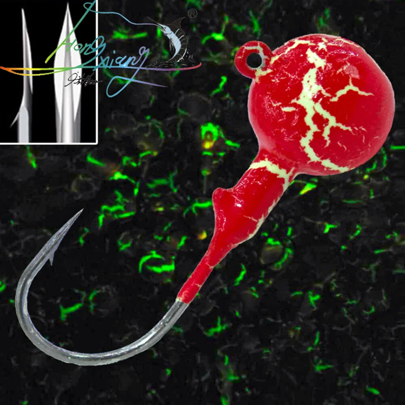 

Hong Xiang 5ps crank Jig head hook fishing hook lead head Jig lure hard bait soft worm jig hook for fishing Luminous lead hook