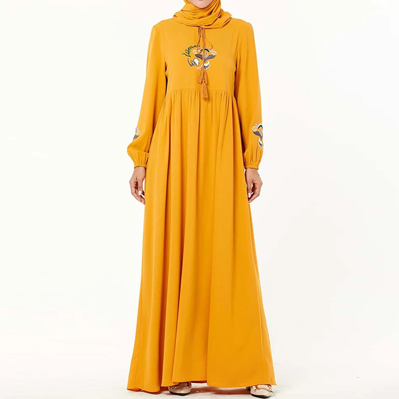 Abaya Дубай мусульманский хиджаб платье Арабский Кафтан платье исламское abaya s Tesettur Elbise Турция одеяние мусульмане Восточный халат из марокена Vestidos - Цвет: yellow dress