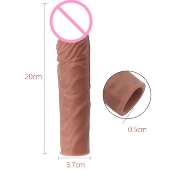 Soft Silicone Male Reusable Penis Sleeve Dildo Extender Enlargement Condoms Cock Delay Ring Sex Toys For Men 6