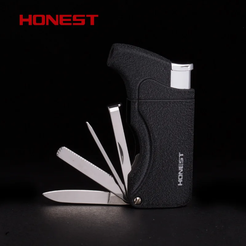 Personalized Hot-Selling Multifunctional Butane Jet Lighter Cigar Lighter Pipe Accessories Turbine Windproof Belt Knife