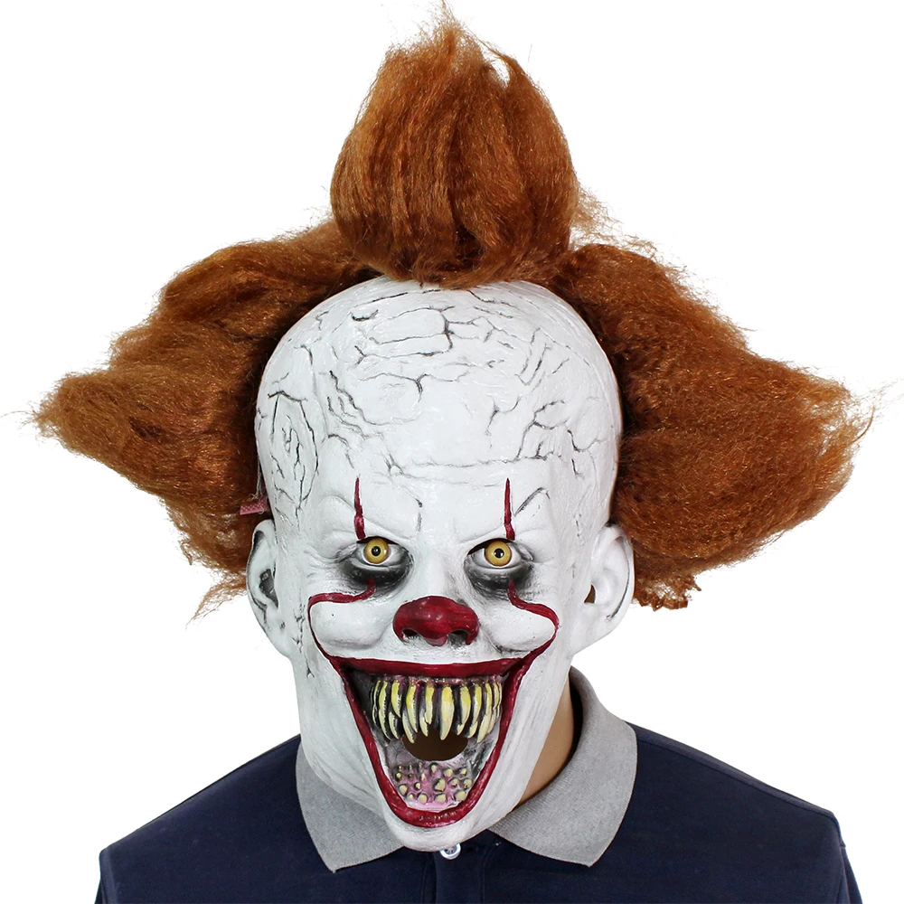 

Movie Stephen King's It Pennywise Cosplay Mask Latex Scary Halloween Party Masks Funny Clown Party Mask with Hair Costume Props