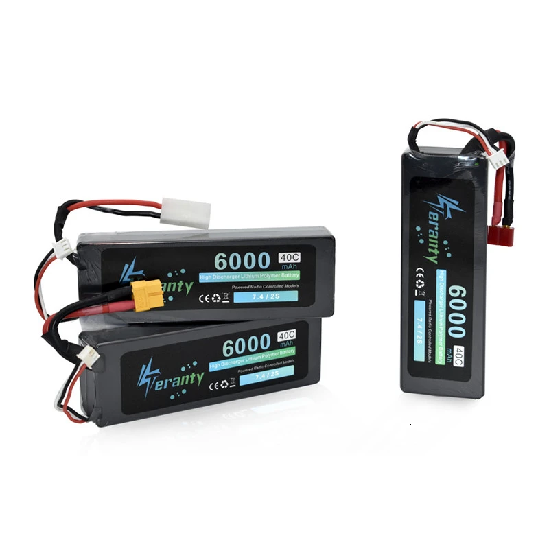 Обновленная батарея 7,4 v 6000maH 40C Lipo для радиоуправляемого квадрокоптера, автомобилей, лодки, дрона, запасные части 2s 6000mah 7,4 v, перезаряжаемая батарея 3 шт