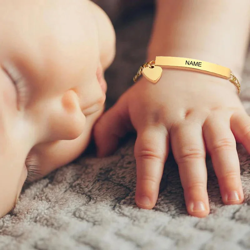 Pulsera de barra personalizada para bebé, brazalete con nombre personalizado para niño y niña, ángulo de amor de acero inoxidable, madre a hijo - AliExpress Joyería y accesorios