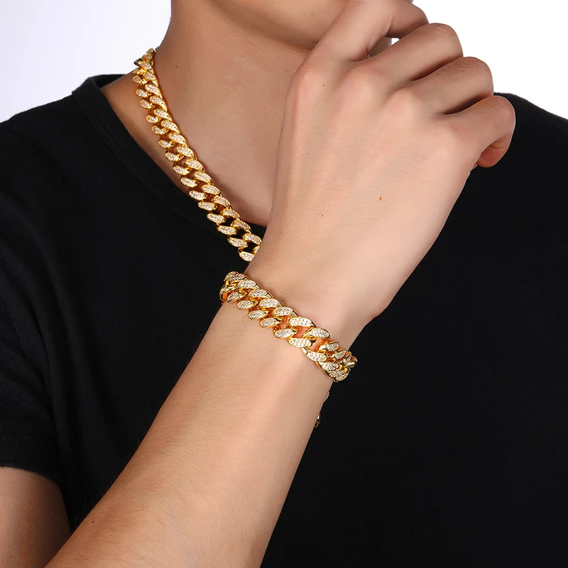 Hip Hop 12MM Full Iced Out AAA Zirconia Copper CZ Cuban Link Chain Necklace For Men Rapper Jewelry Gold Silver Color