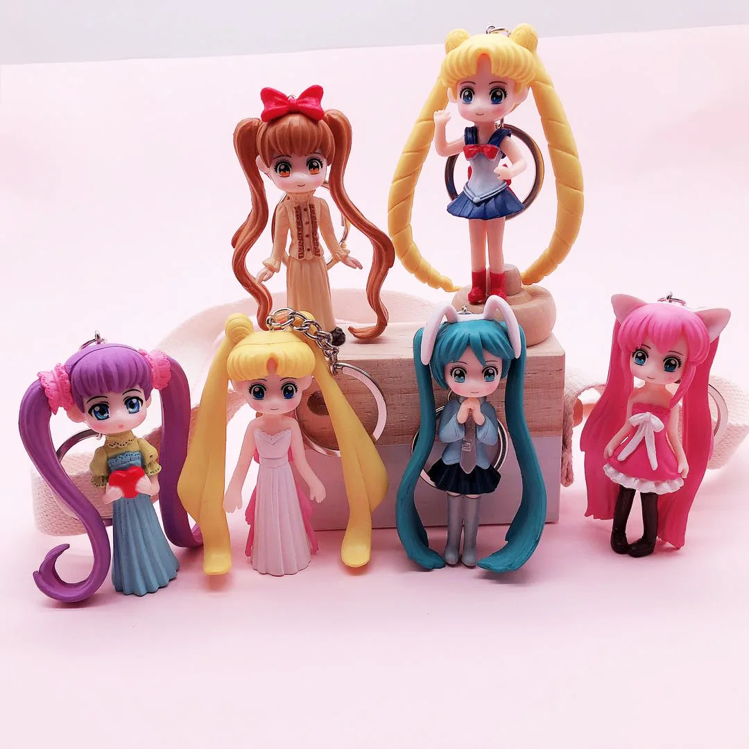 

6pcs Sailor Moon Tsukino Usagi Hatsune Miku Janpanese Girls Big Eye Figures PVC Action Figure Model Keychain Children Toys Dolls