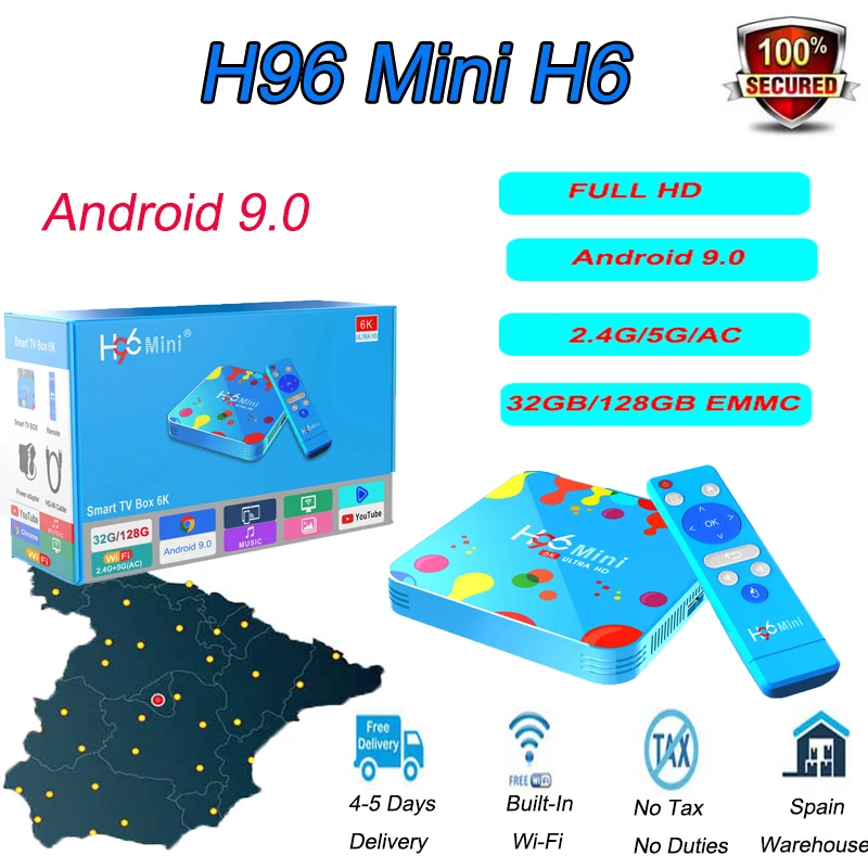 Smart tv box H96 MINI H6 HD Android 9,0 смарт-приставка 32 ГБ/128 ГБ Bluetooth 2,4G/5G WiFi Поддержка iptv m3u подписка
