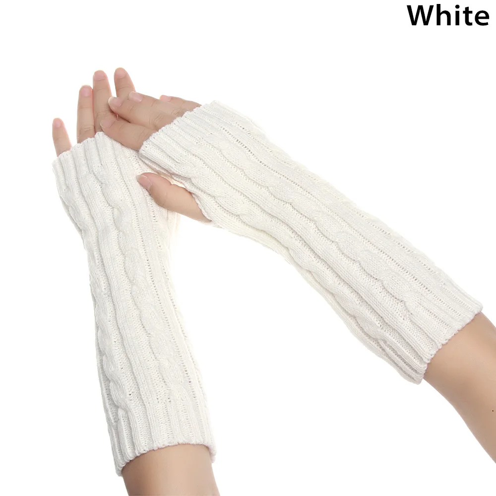 Теплые варежки для женщин на осень и зиму, модные перчатки без пальцев, вязаные длинные перчатки, толстые тактические перчатки - Цвет: Белый