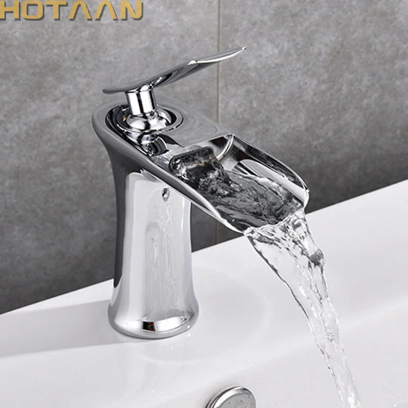 Chrome Torneira do Banheiro Cachoeira Bacia Sink Toque Mixer Latão Quente e Fria Torneira de Cobre com Tubo de Entrada Água