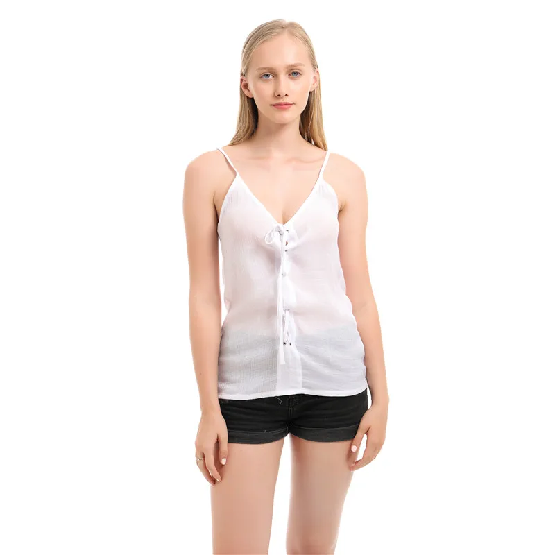 Sexy T Shirt Women Backless Solid Color Tube Top Bandage Tanks Sexy Hollow Out Deep V Neck T Shirt Sling Tanks - Цвет: white