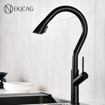 

Black Kitchen Faucet Chrome Pull out 360 degree Rotation Torneira Dual Outlet Water Modes Spout Hot Cold Water Mixer Taps Crane