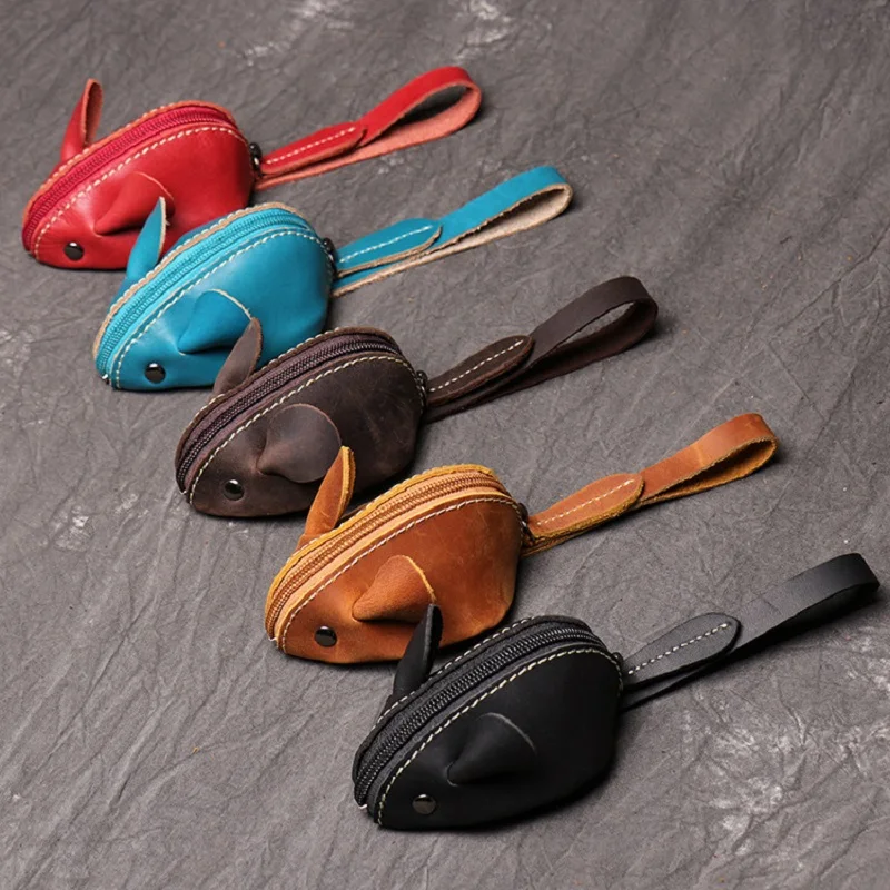 

New Cowhide Zero Wallet Keychains Mouse Zero Wallet Key Chain For Both Men And Women Bag Pendant Accessories Key Ring Gift