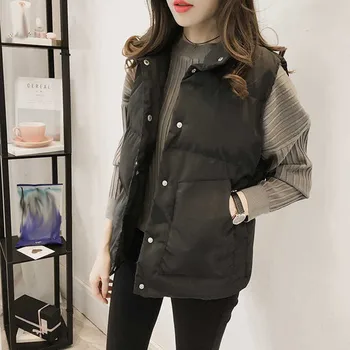 

Women Winter Jakets Solid Winter Warm Sleeveless Cotton Clothing Outwear Pockets Button Coats chaqueta mujer