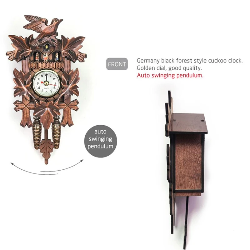 New 3D Handcrafted Wall Clock Wooden Cuckoo Wall Clock Quartz Clock Fashion Christmas Gift Home Art Decor