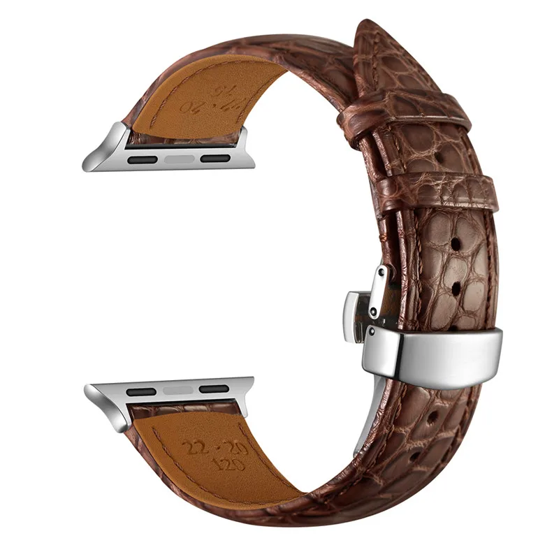 brown silver Ремни для наручных часов Apple Watch series 4 полосным 44 мм 40 мм натуральной крокодиловой кожи для девочек; мини-юбка для наручных часов iWatch 1/2/3 38 мм 42 мм запястье браслет correa - Цвет ремешка: brown silver