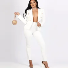 Для женщин работы брючный костюм ПР 2 шт. комплекты Повседневное однотонный Блейзер куртка и брюки с эластичной резинкой на талии подходит для Для женщин набор черный, белый цвет