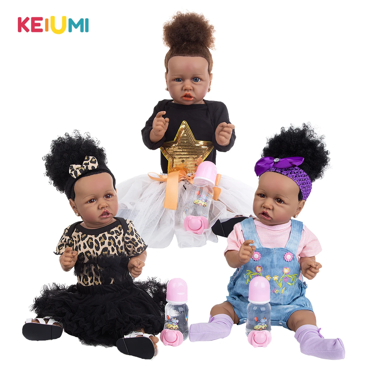 

Кукла KEIUMI Black Africa Reborn, полностью силиконовая, 23 дюйма, Реалистичная для новорожденных, игрушка для купания, подарок на день рождения