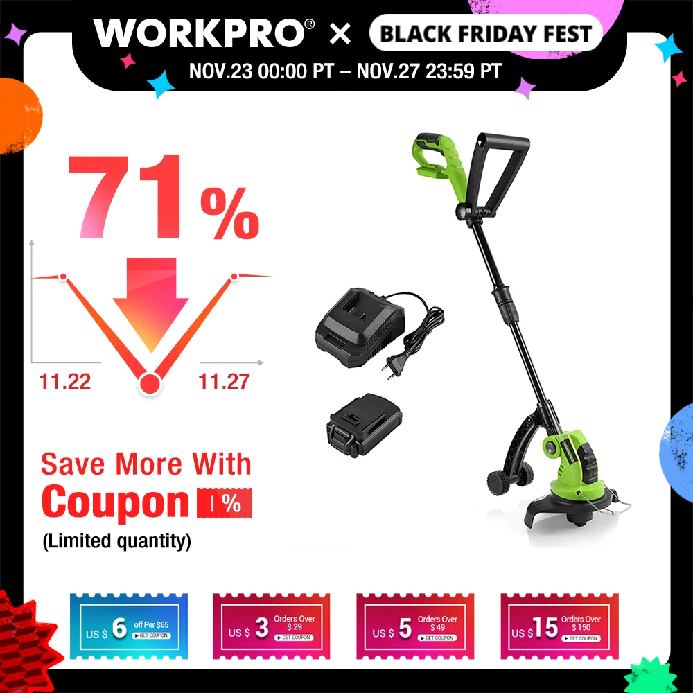 WORKPRO Cordless Grass Trimmer 18V 2000mAh