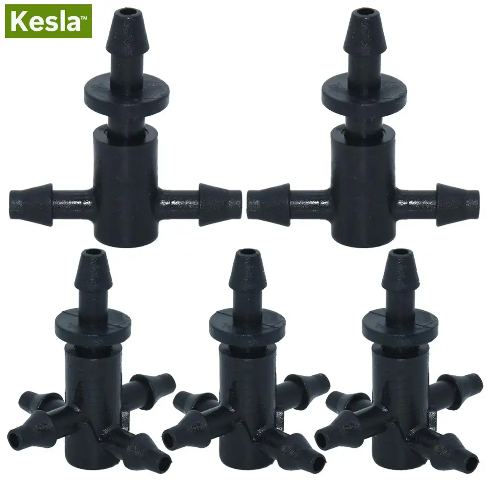 KESLA 20 piezas púas 3/5mm manguera recto conector rápido de riego por goteo jardín w/ 2-Modo 4 de manguera del divisor del conjunto de conector de Cruz