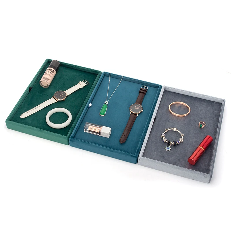 Green Velvet Double Sided Jewelry Display Empty Plate For Earring Necklace Bracelet Watches Jewellery Organizer Trays 4 Colors
