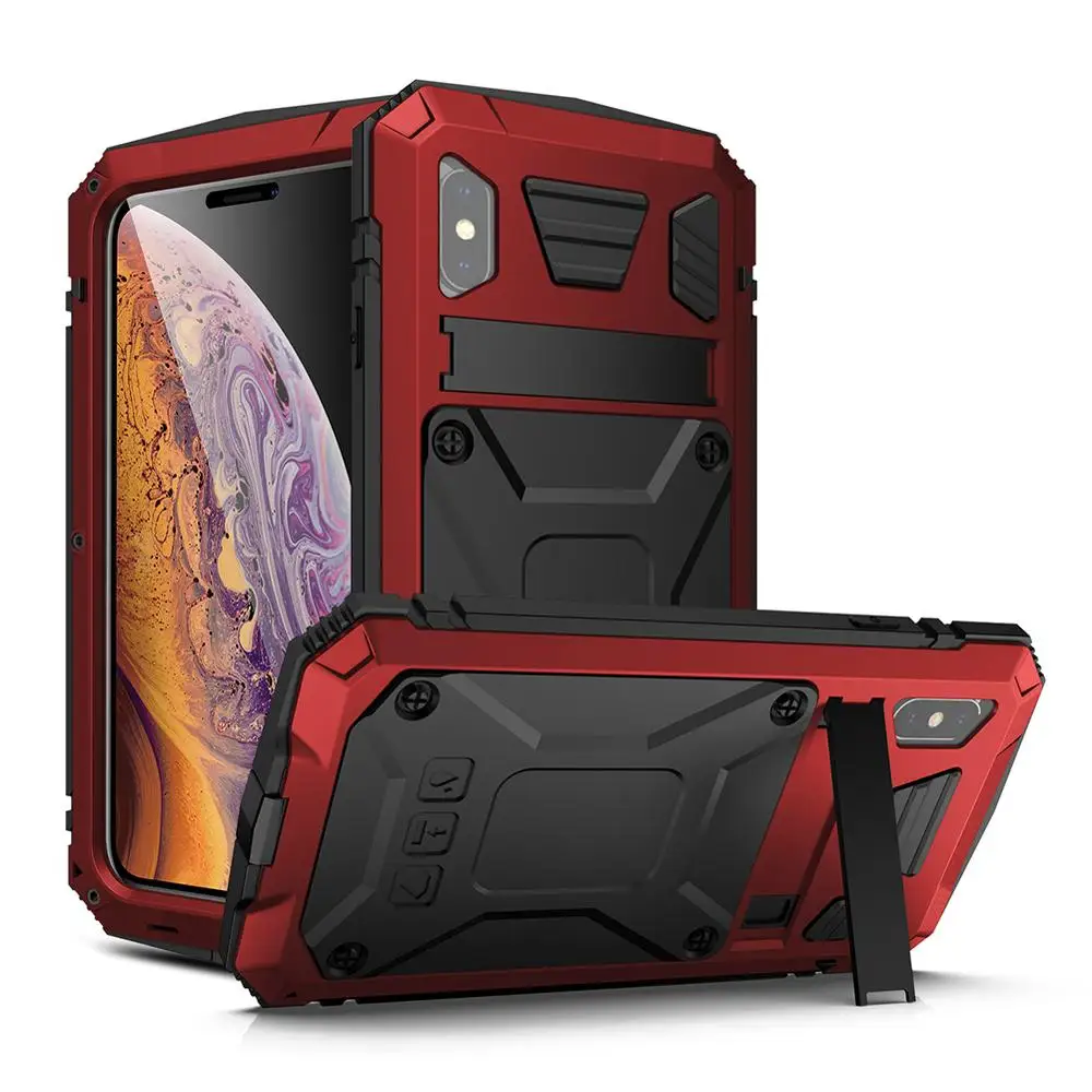 

Metal Military Shockproof Dustproof Case With Tempered Glass Protector Armor Shockproof Metal Aluminum Case for iPhone XS Max