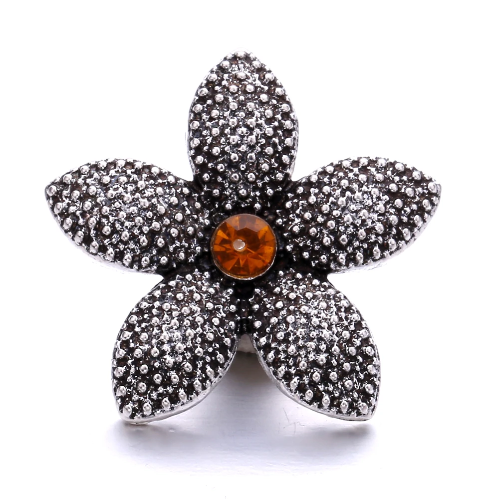5pcs/lot New Snap Jewelry Brown Crystal Rhinestone Owl Flower 18mm Metal Snap Buttons Fit DIY 18mm Bracelet Necklace