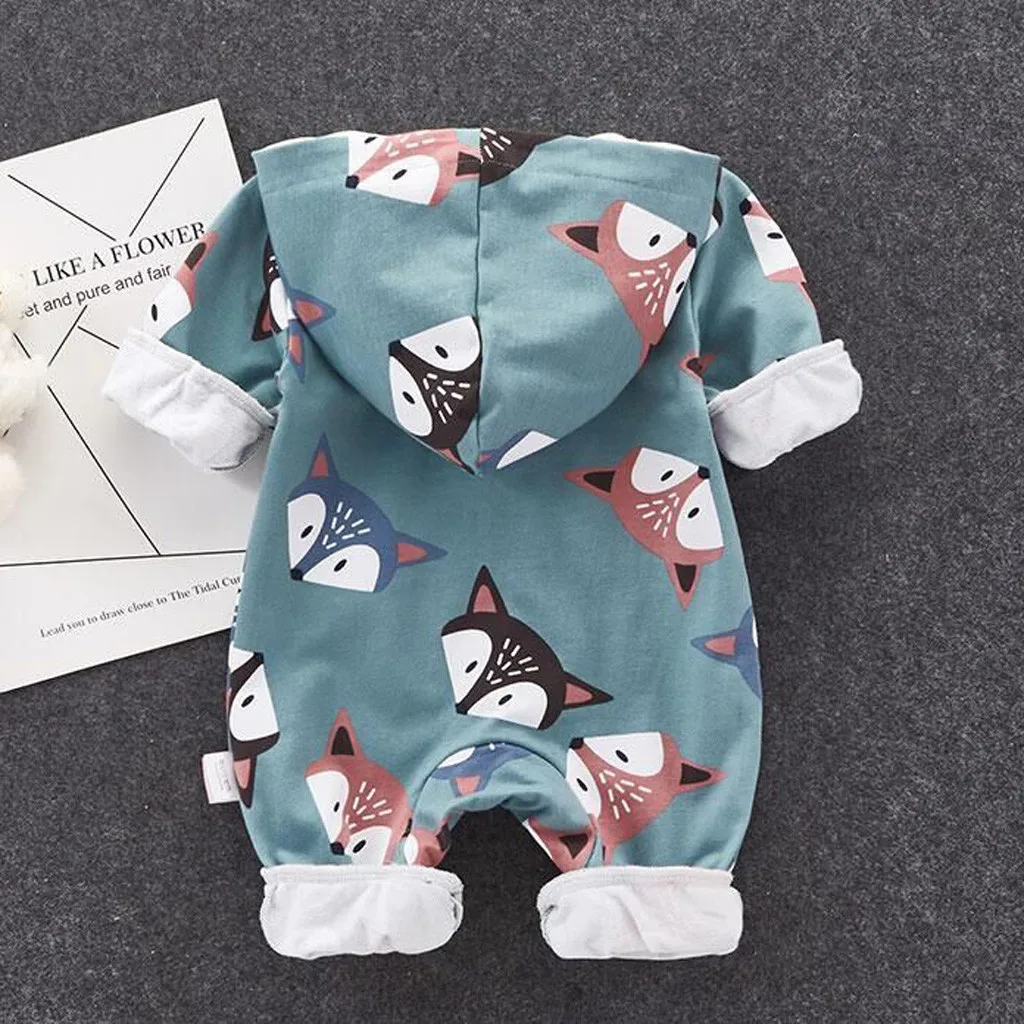 Одежда для малышей; Мультяшные Ползунки для новорожденных с капюшоном; однобортный комбинезон с длинными рукавами; одежда для малышей; унисекс; Erkek Bebek Giyim