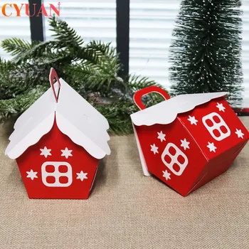 

5pcs Christmas Gift Boxes House Gift Box Kraft Paper Gift Candy Bag Xmas Gift Box New Year Xmas Event Party Supplies Kids Gifts