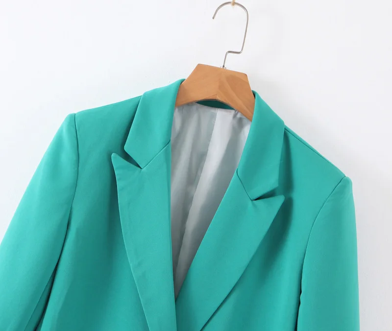 Женский модный однотонный зеленый Блейзер с вырезом с длинными рукавами и карманами, элегантная женская офисная одежда, удлиненная блуза