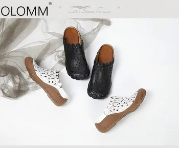 

2019 Leather Sandals Hollowed Out Flower Womens Shoes with Flat Bottom Zapatos De Mujer Slides Tenis Feminino Zapatos De Mujer