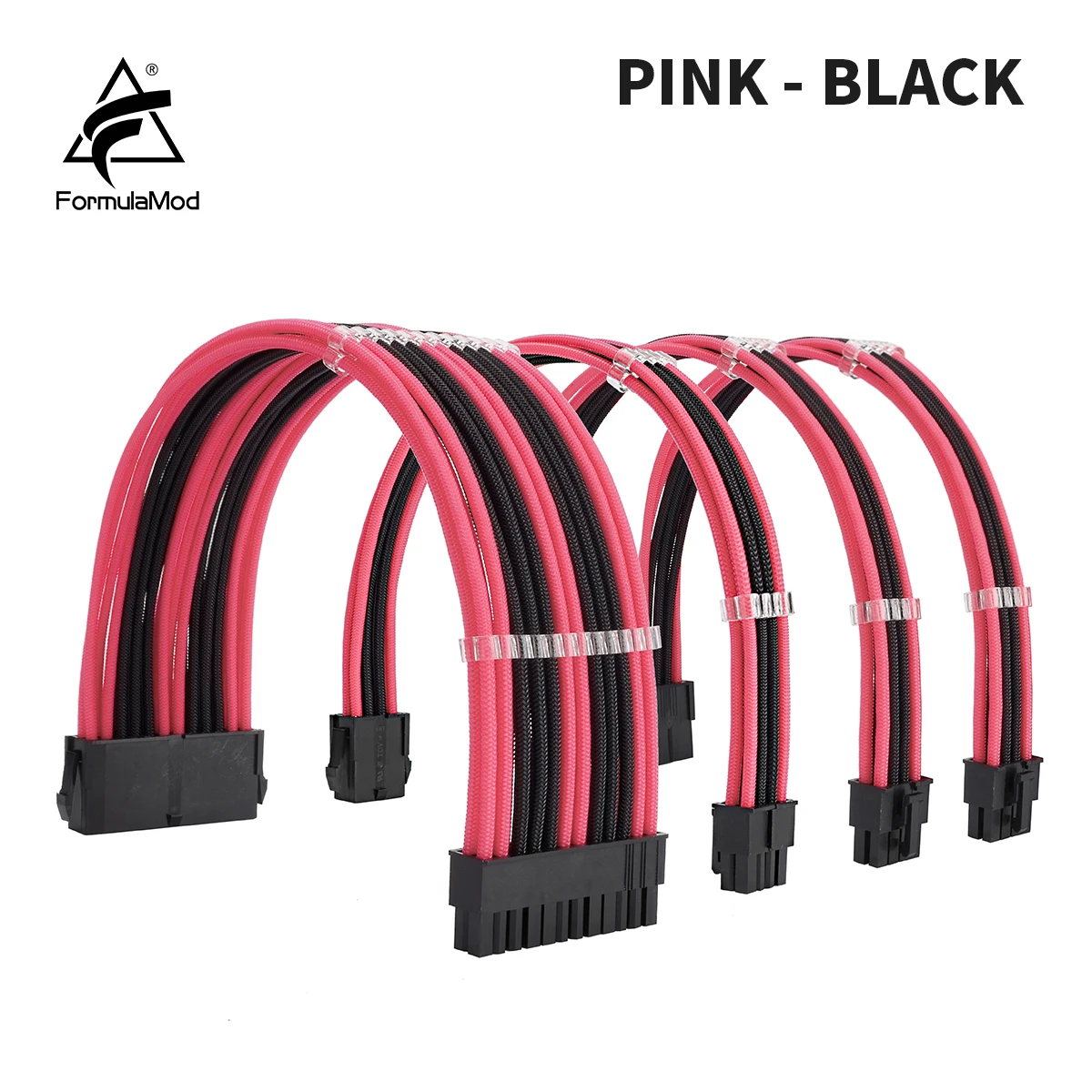 FormulaMod NCK2 Series PSU Extension Cable Kit , Solid Color Cable Mix Combo 300mm ATX24Pin PCI-E8Pin CPU8Pin With Combs  