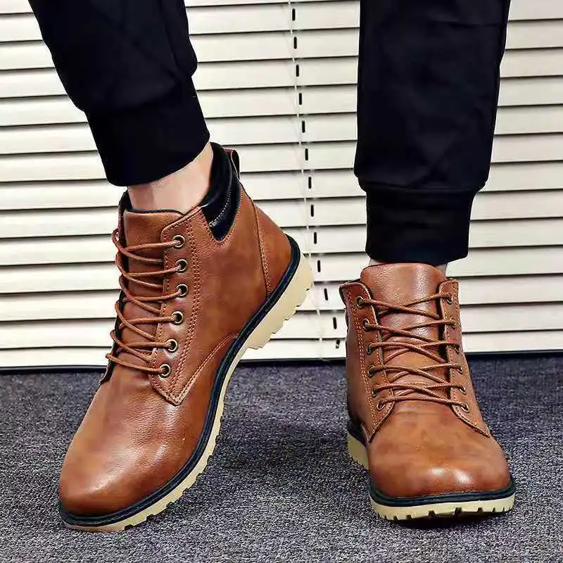 Men's Plus Size Boots Winter British Style High-top Tooling Thick-soled Warm Martin Shoes |