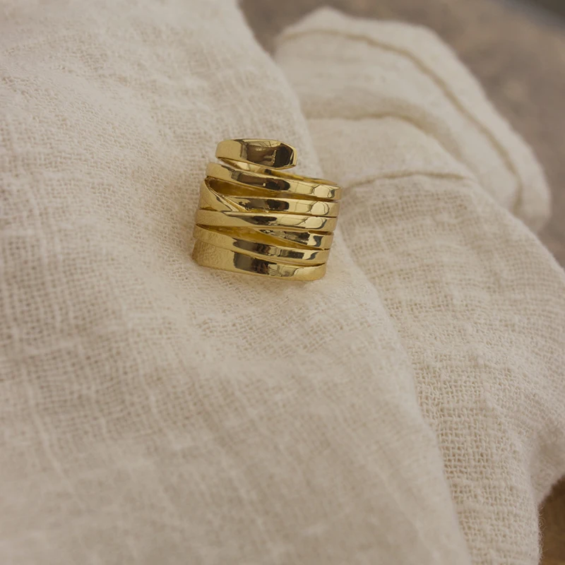 Peri'sBox Multi Layered Wrapped Spiral Geometric Rings Brass Gold Rings for Women Circle Polished Statement Rings 2019 Fashion - Image 4