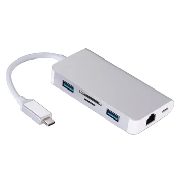 

USB C Hub Mini Aluminium Alloy Home Office 6 In 1 Laptop Extend Portable Power Delivery Type-C To HDMI Ethernet Port High Speed