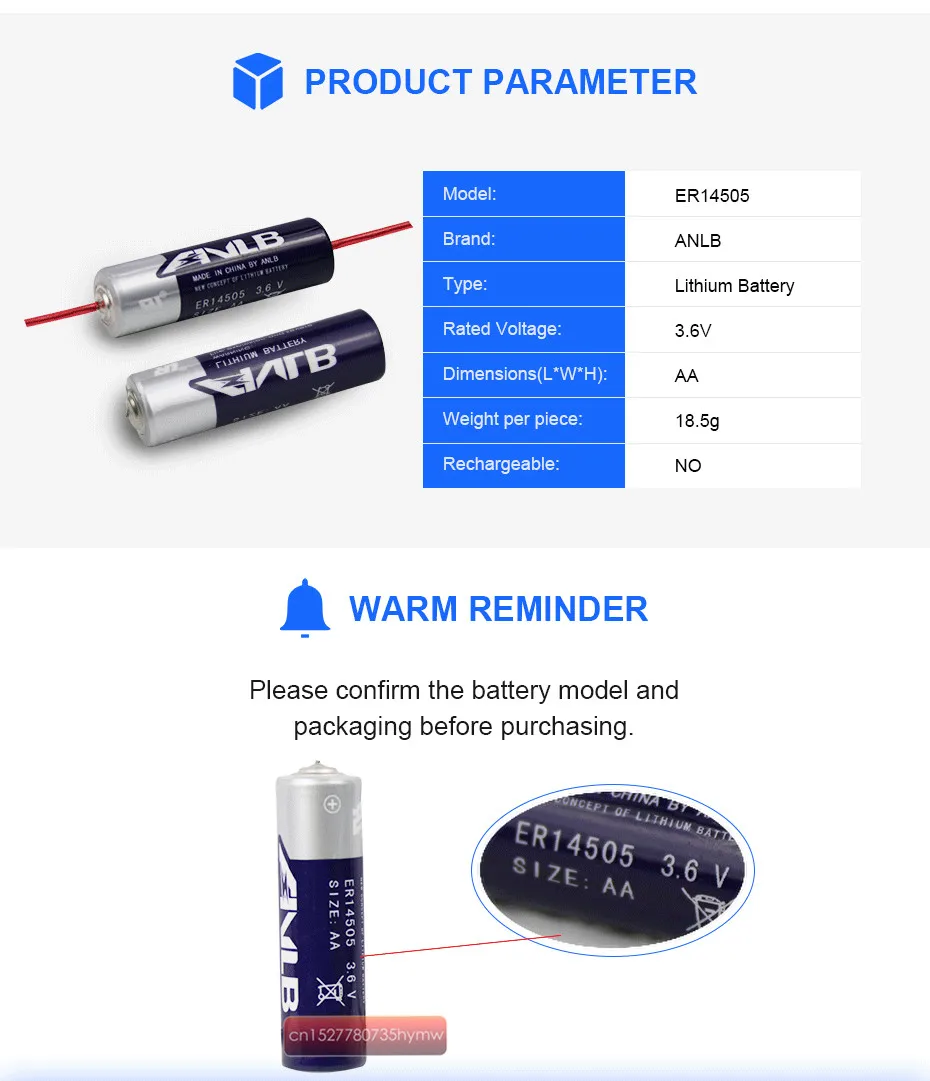 12pcs/lot New Original ANLB ER14505 ER14505H AA 3.6V 2400mAh energy lithium battery smart meter battery With solder pins