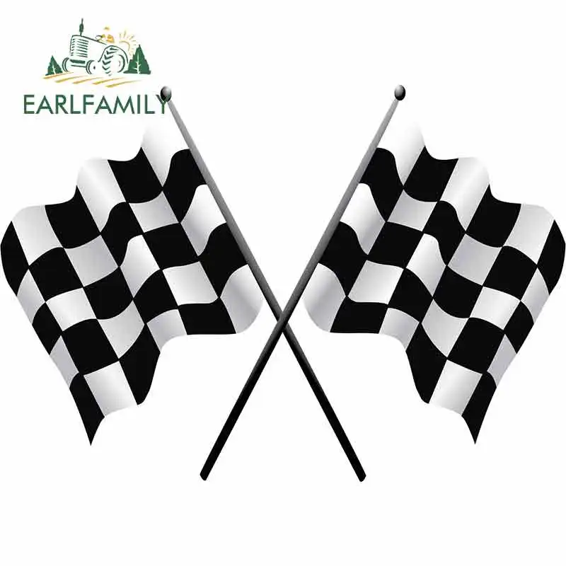 

EARLFAMILY 13cm x 9.1cm Checkered Flag Oem Funny Car Stickers 3D DIY Vinyl JDM RV VAN Fine Decal Bumper Trunk Truck Graphics