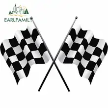 EARLFAMILY 13cm x 9.1cm Checkered Flag Oem Funny Car Stickers 3D DIY Vinyl JDM RV VAN Fine Decal Bumper Trunk Truck Graphics