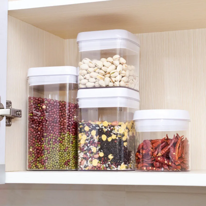 

Kitchen Preservation Jars Transparent Sealing Food Storage Cans Container Kitchen Grain Sugar Nuts Storage Bin With Buckl
