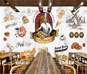 

Customized retro European dining gourmet bread milk tea restaurant background wallpaper mural