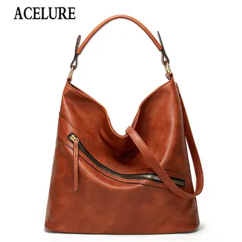 

ACELURE Female Fashion Large Capacity Bag Summer New Style Shoulder Bags Retro Soft PU Leather Bucket Bag All-match Handbags