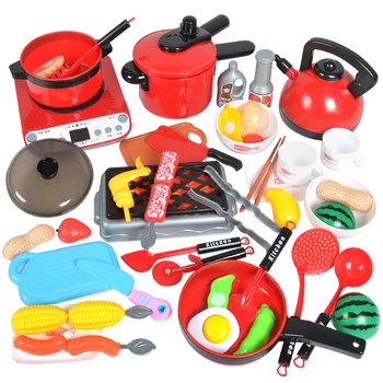 

Kids Kitchen Toys for Children Pretend Play Girls Toys Kitchenware Play Set Miniature Kitchen Pots Pans Kettle Faked Food Gifts