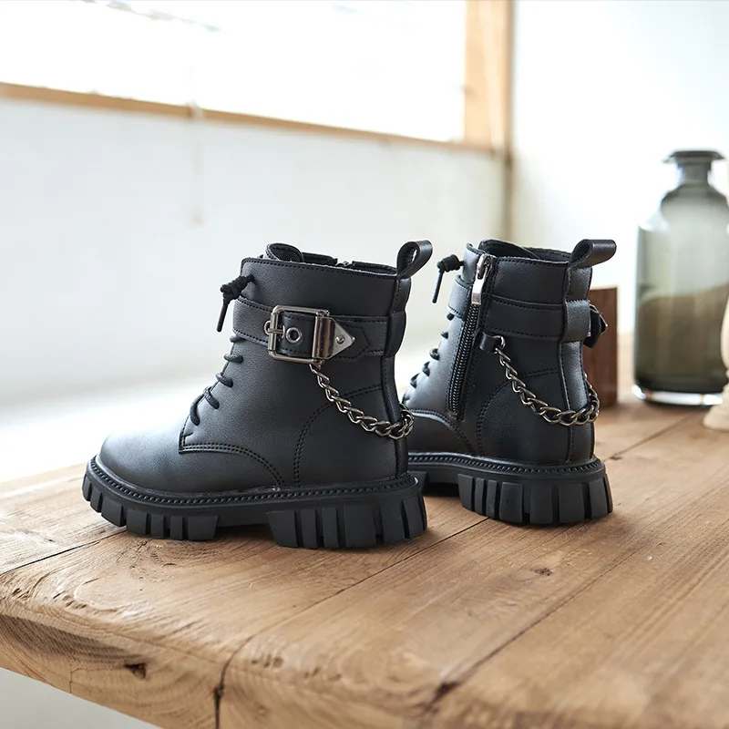 Botas modernas de estilo Martin para niños y niñas, botas negras de  motocicleta con Cadenas de Metal, botas escolares de goma para guardería| Botas| - AliExpress