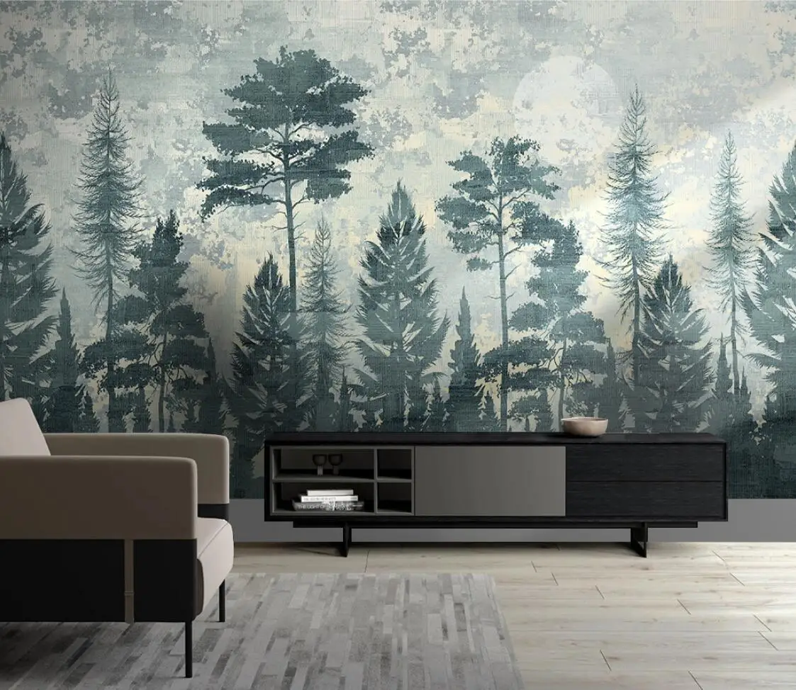 Custom Wallpaper pine forest light luxury TV background wall painting home decoration living room bedroom papel tapiz