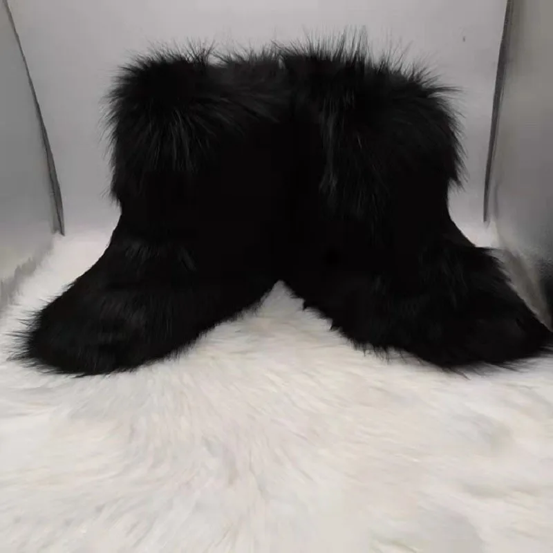 

2022New Winter Fluffy Furry Fur Warm Snow Boots Women Plush Faux Fake Fox Fur Boots Waterproof Ankle Boots Ladies Party Shoes