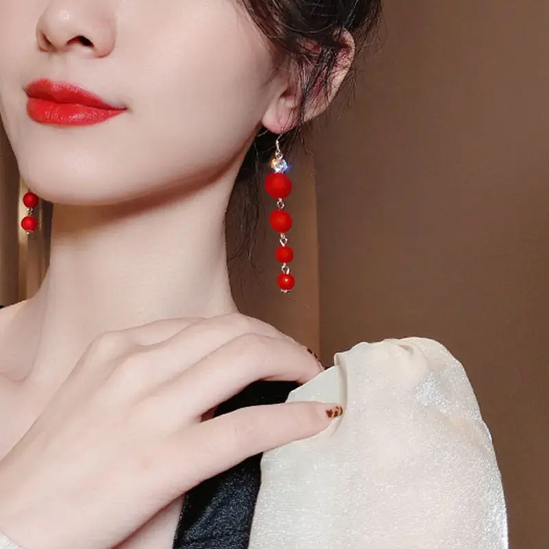 2021 Korean New Luxury Crystal Dangle Earring For Women Pearl Ball Long Tassel Cubic Zirconia Earring Girl Wedding Party Jewelry - Image 2