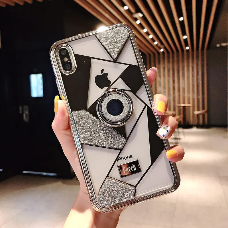 LOVERONY блестящие стразы палец кольцо чехол для телефона для iPhone XS MAX XR X Bling 2-в-1 крышка чехол для iPhone 6 6S 7 8 Plus - Цвет: D