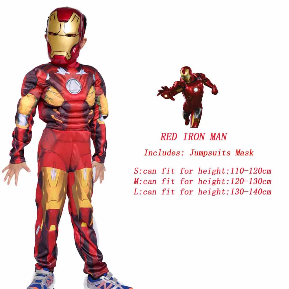 Super Spider Hero Iron Man Muscle Version Children Cosplay Costume Drama Stage Performance Clothing Children's Gift Halloween