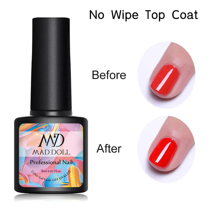 No Wipe Top Coat MAD DOLL 8 мл гель лак для ногтей сладкие долговечные цвета личная гигиена лак для ногтей однократный дизайн ногтей DIY Красота гель для дизайна - Цвет: No Wipe Top Coat